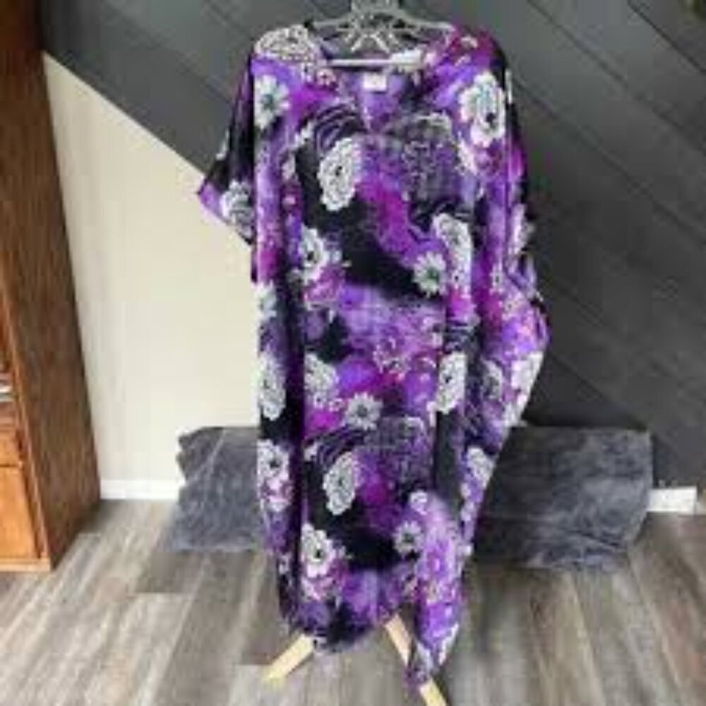 Purple Floral Satin Kimono
